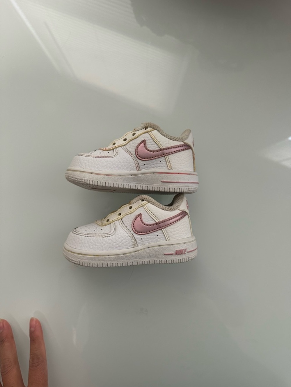 Nike Toddler White Sneakers with Pink Swoosh